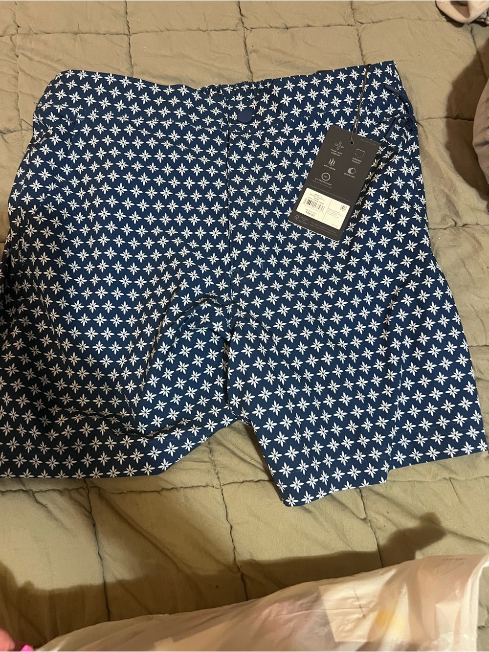 Men's Blue Printed Athletic Shorts with White Starburst Pattern